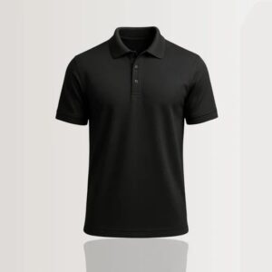 Single Jersey Knitted Cotton Polo - Black